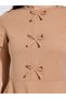 Brown Round Neck Bow Detail Midi Dress - 4