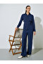 Navy Blue Longline Shirt and Wide Leg Pants Co-Ord Set