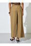 Brown Wide Leg Pleated Trousers with Side Pocket - 5