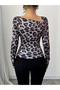 Animal Print Asymmetric Neck Fitted T-Shirt - 2