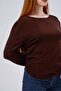Women's Boat Neck Side Gathered Long Sleeve Slim Knitwear Blouse - 2