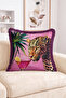 Fringed Throw Pillow Cover with Leopard Figure, Tropical Leaf and Cocktail Detail - Modern Decorative Pillow Cover - 2