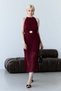 Burgundy Halter Neck Pleated Belt Detailed Lined Midi Dress - 5
