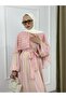 26197 Patterned Belt Detailed Layered Hijab Dress – Elegant and Modern Design