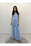 Noble Posture Buttoned Vest Belted Wide-Leg Ice Blue Trousers Set
