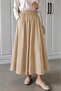 Women's Beige Elastic Waist Pocketed Scuba Crepe Lycra High Waist Long Flared Skirt