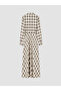 Ecru Shirt Collar Plaid Belted Dress - 7