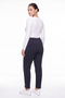 Women's Blue-Black Winter High-Waisted Trousers with Stone Detail on the Cuffs and Waist - 4