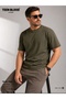 Men's Short Sleeve Crew Neck 100% Cotton Khaki Green Color Regular T-Shirt - 2