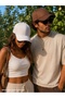 Brown-White 2-Piece Unisex Plain Basic Hat Set