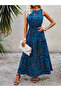 Women's Sleeveless Crew Neck Elastic Waist Patterned Single Jersey Dress