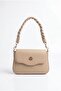 Knitted handle detailed lidded handbag mink arm199