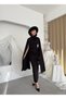 Women's Black Midi Dress with Cape Detail, Gathered Midi Diver Fabric Event Dress