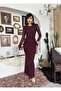 Women's Plum Midi Dress Lace Textured Crew Neck Long Sleeve Gathered - 6