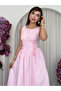 Women's Pink Midi Dress Lace-Up Gathered Buttoned Sleeveless Poplin - 3