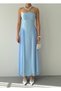 Women's Baby Blue Strapless Midi Dress with Gathered Waist Detail Chiffon Atlas Evening Dress - 3