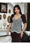 Women's Coffee Midi Dress Heart Collar Lace Detailed Balloon Sleeve Evening Dress - 6