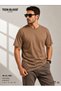 Men's Short Sleeve Crew Neck 100% Cotton Trill Light Brown Regular T-Shirt - 4