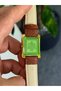 Vintage Dial Brown Unisex Square Wristwatch Stainless Steel Case Leather Band Durable Colorfast Genuine Leather - 5