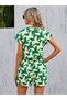 Women's Short Sleeve V-Neck Buttoned Patterned Short Modal Jumpsuit - 2