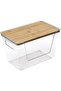 Transparent stackable storage box with bamboo lid and wood grain