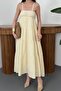 Women's Yellow Thin Strap Gipeli Striped Layered Maxi Muslin Summer Dress - 4
