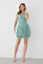 Mint V-Neck Stoned Draped Mini Evening Dress - 2