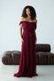 Burgundy Strapless Boat Neck Long Flared Lace Evening Dress - 5