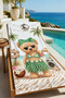 Tropical Green Bowknot Cute Teddy Bear Patterned 70X150 Beach Towel - Cotton Bath Towel - 5