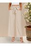 Women's high-waisted, elasticated waist, drawstring, wide-leg trousers with ruched detail