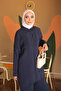 Navy Blue Shirt Collar Tunic Pants Set - 3