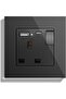 Single Switched Wall Socket 1 Gang Black with USB C & USB A Charging ports, Wall Switch Power
