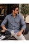Men's Navy Blue Striped Lycra 100% Cotton Regular Fit Sports Shirt Long Sleeve Casual Shirt