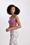 Z6573Azpr471 Purple Defactofit Slim Fit Narrow Fit Crew Neck Ribbed Basic Plain Sports Athlete Undershirt - 6