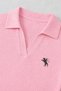 Steed Pink Polo Collar Premium Ribbed Flexible Embroidered Drawstring Long Sleeve Snap Fastener Bodysuit - 2