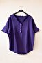 Purple V-Neck Short Sleeve Buttoned Collar and Cuff Ruffles Casual Muslin Oversize Woven Blouse 77 70 - 2