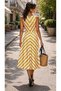 Women's Strappy Double Breasted Collared Beltless Striped Diver Midi Dress - 3