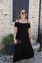 Women's Shoulder Strap Short Sleeve Lace Detailed Collared Midi Viscose Dress