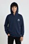Navy Blue Boy's Cardigan with Text Detail and Zipper 24644 - 2