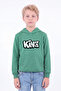 Boy's Printed Kangaroo Pocket Long Sleeve Hooded Sweatshirt - 4