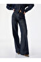 Cotton Regular Waist Folded Wide Leg Denim Trousers with Pockets - Wide Leg Jeans - 2