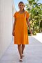 Orange Round Neck Short Sleeve Pocketed Lined Washable Robe Embroidered Cotton Woven Dress 106 55 - 4