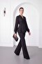 Women's Black Beaded Jacket and Pants Set - 3