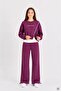 Burgundy Girls' Garnished Sweatshirt and Elastic Cuffed Tracksuit 2-Piece Top and Bottom Set 24768 - 2