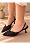 Cansy Black Lace 5 cm Elastic Heel Shoes - 4