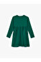 Printed Drawstring Detailed Long Sleeve Crew Neck Cotton Dress - 3