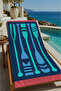 Navy Blue Turquoise Fork Spoon Kitchen Utensils Patterned 70X150 Beach Towel - Digital Printed Colorfast Bath Towel