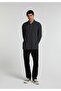 Relaxed Fit Polo Collar Plain Men's Anthracite Long Sleeve T-Shirt - 3