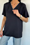 Black V-Neck Zipper T-Shirt - 3