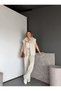 Women's Cream Poplin Detailed Zippered Vest Cotton Modal Double Sports Set - 5